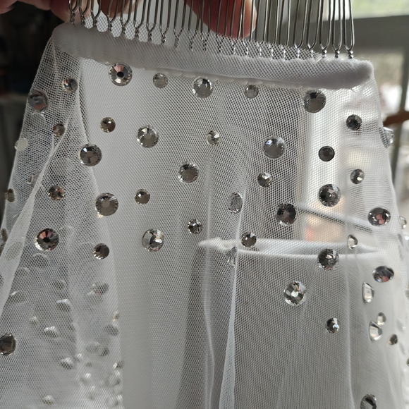 Elegant Off White Beaded Bridal Veil main image 5